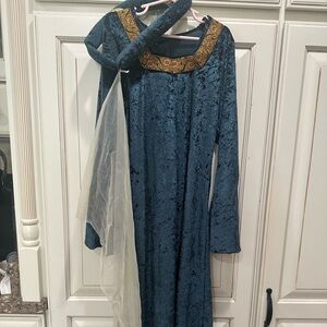 Green and Gold Medieval Costume with Headpiece